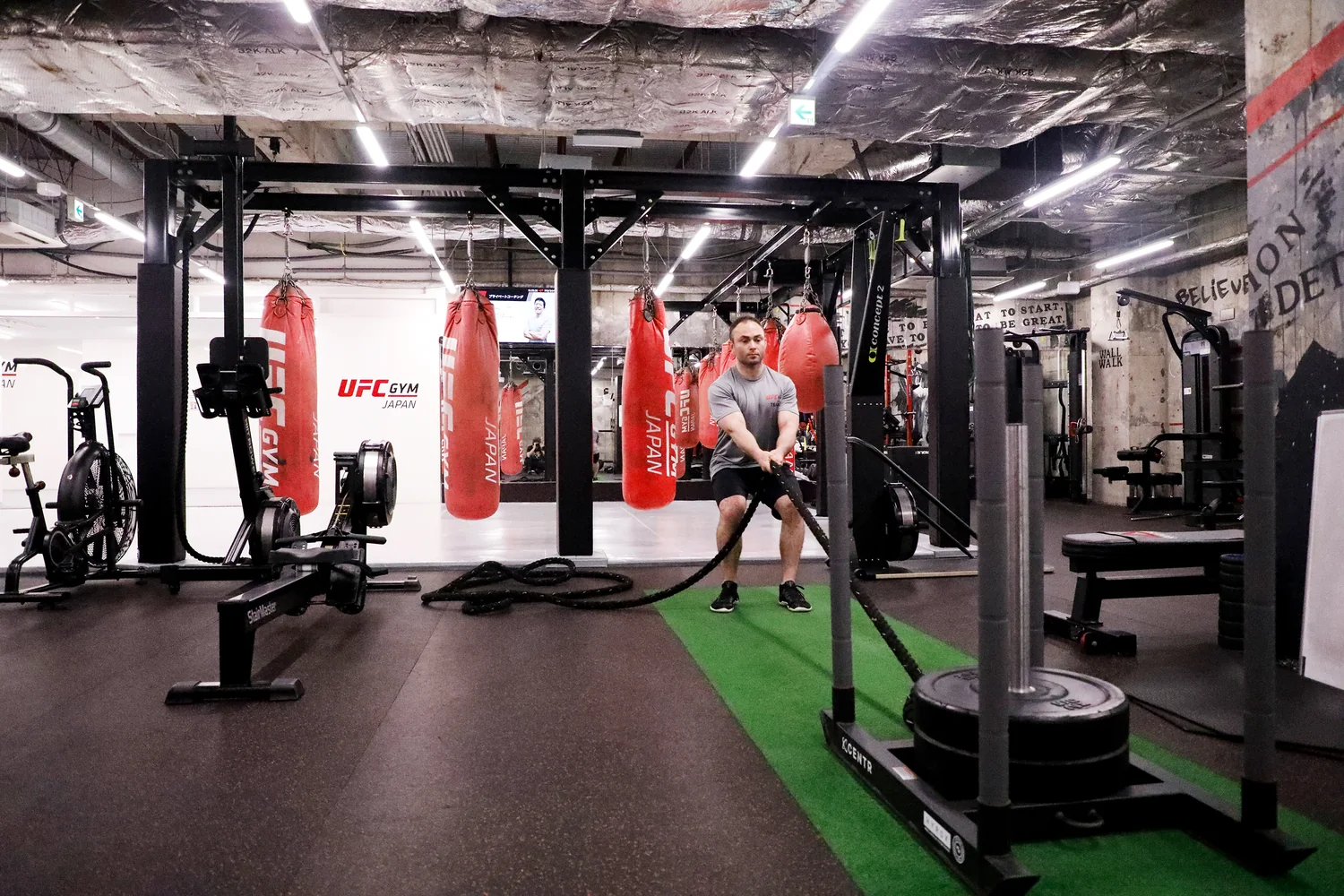 Sled pull training with rope at UFC Gym Ogikubo